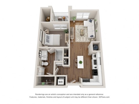 Floor plan for 1 bed, 1 bath, 692 sqft